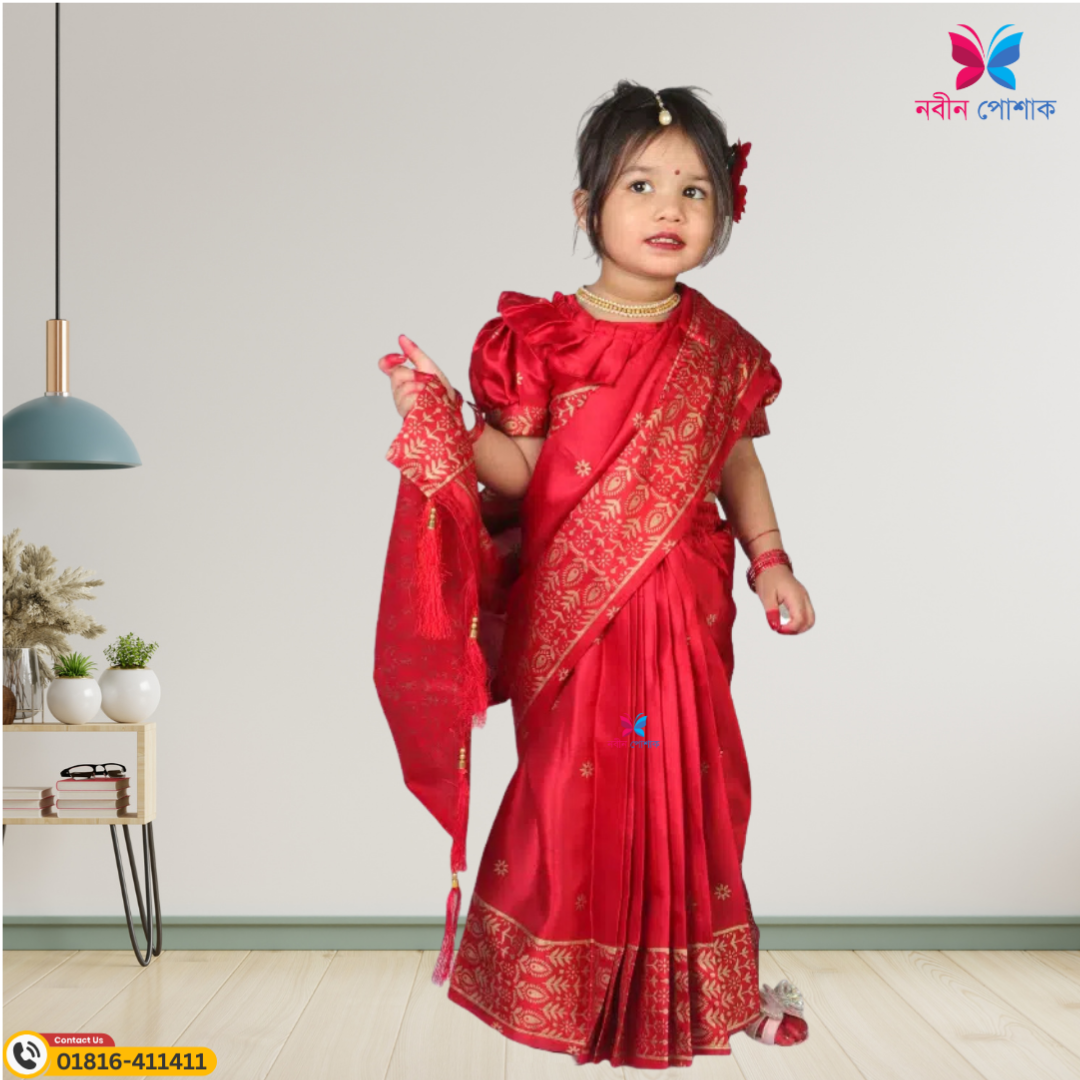 জাপানি সিল্ক বেবি রেডি শাড়ি – প্রিন্টেড ডিজাইনসহ স্টাইলিশ রেডি শাড়ি