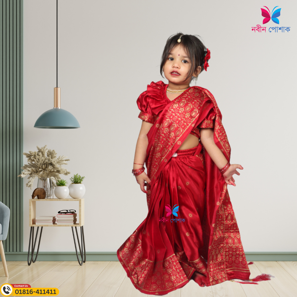 জাপানি সিল্ক বেবি রেডি শাড়ি – প্রিন্টেড ডিজাইনসহ স্টাইলিশ রেডি শাড়ি