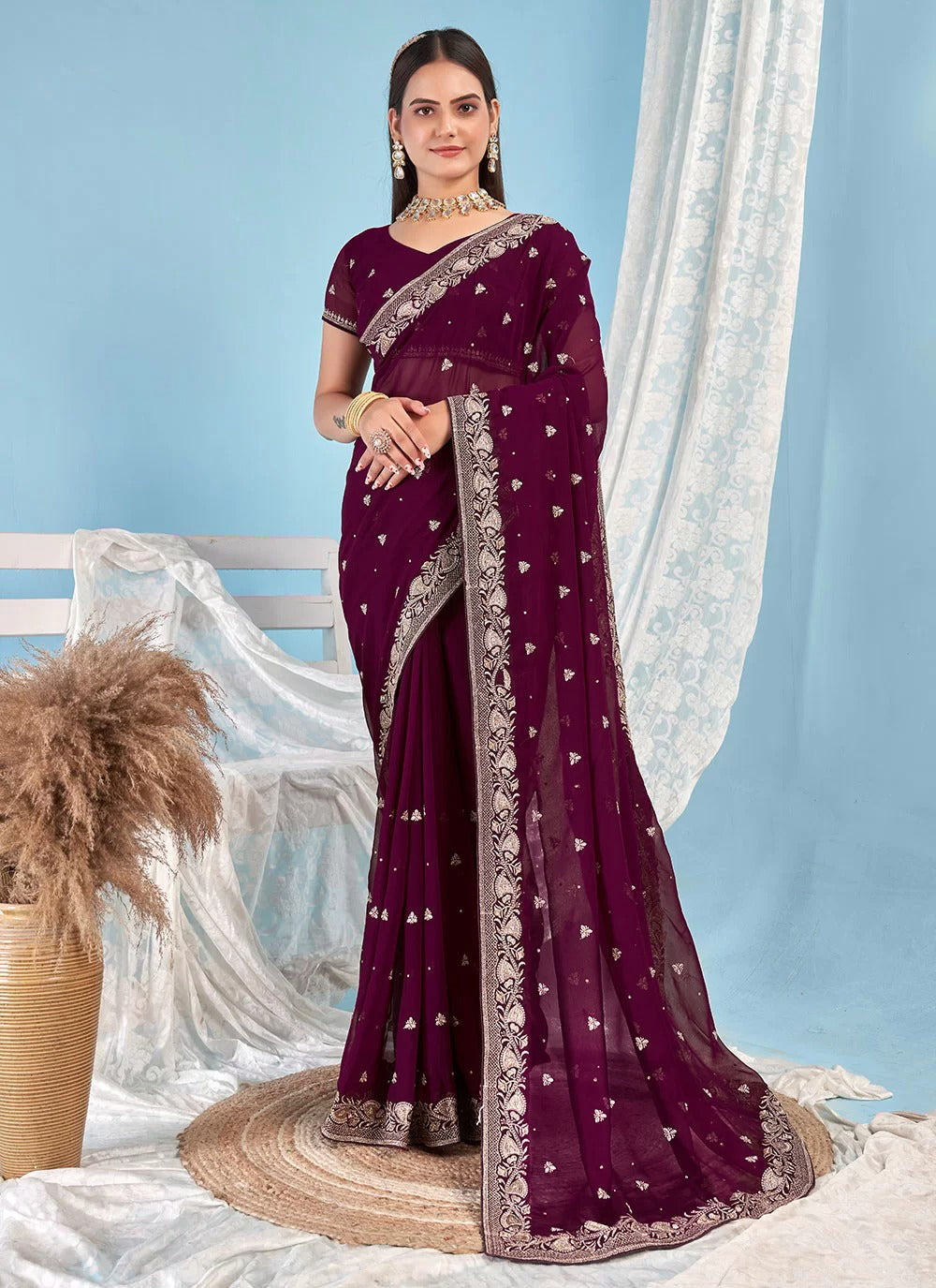 Georgette Embroidered Saree for Women 3