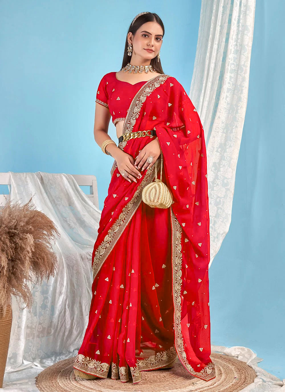 Georgette Embroidered Saree for Women 4