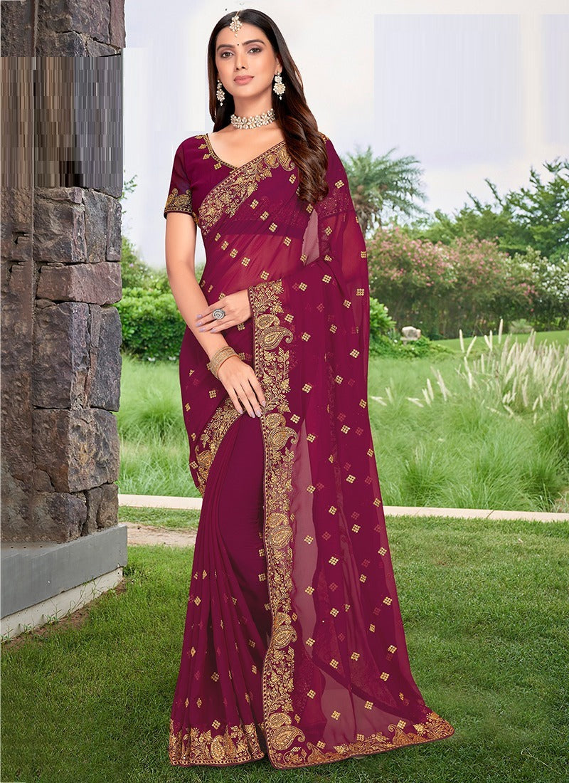 Georgette Embroidered Saree for Women 5