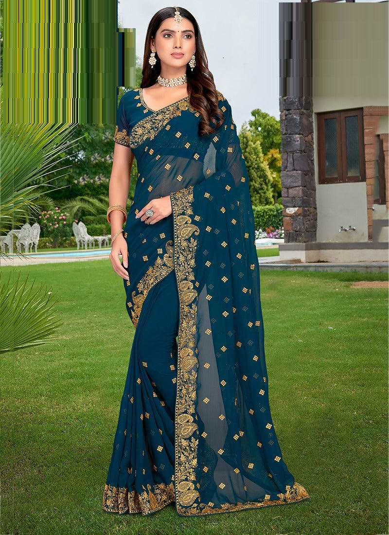 Georgette Embroidered Saree for Women 6