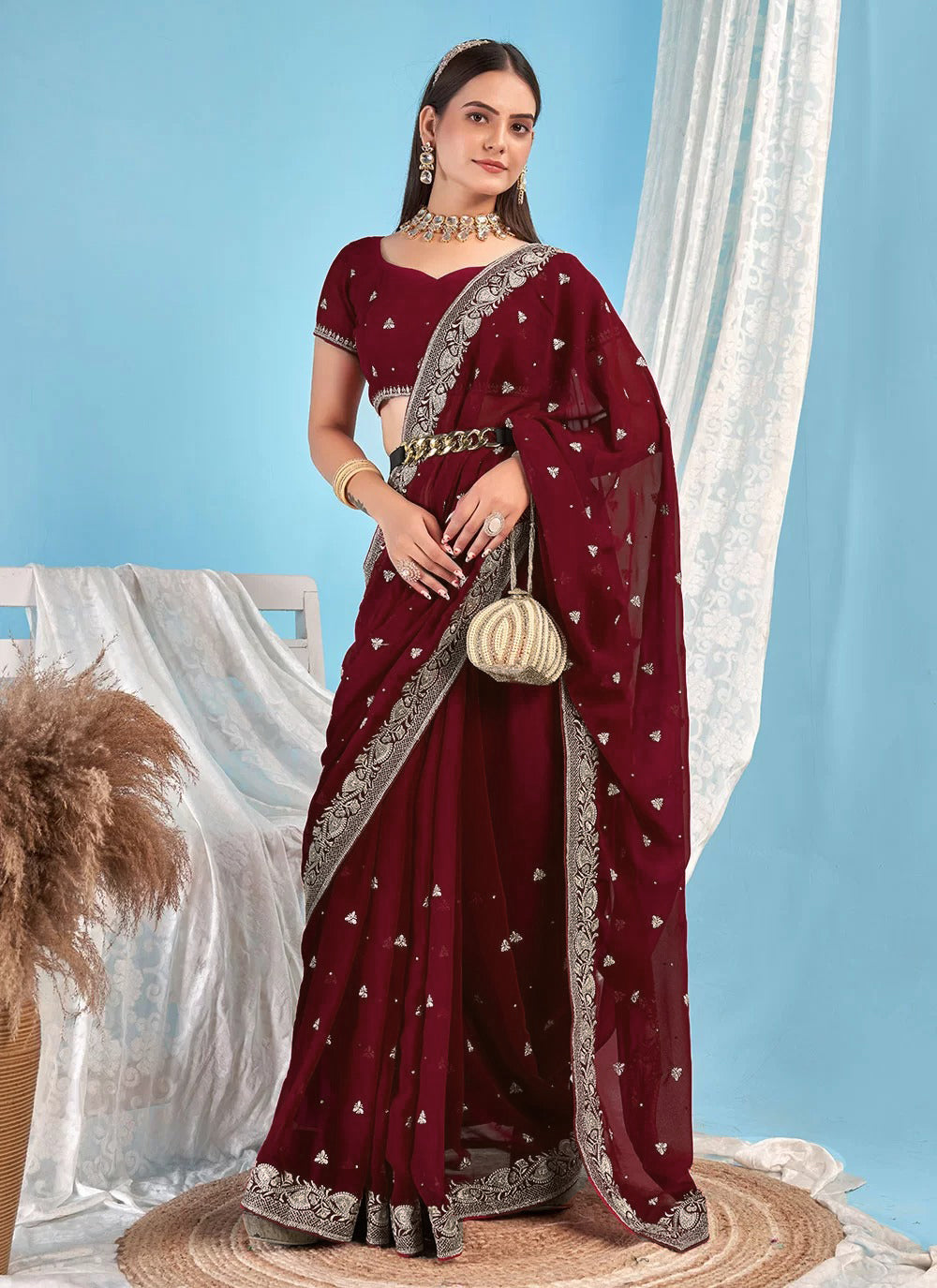 Georgette Embroidered Saree for Women 2