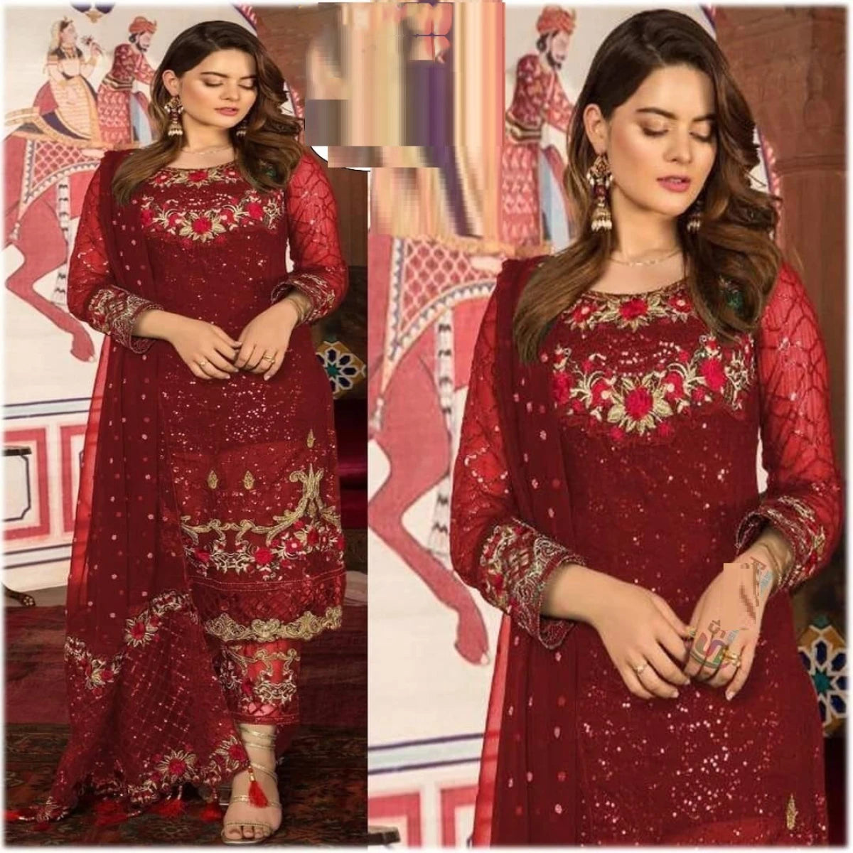 Georgette Semi Stitched Salwar Suit AR-30-Marron