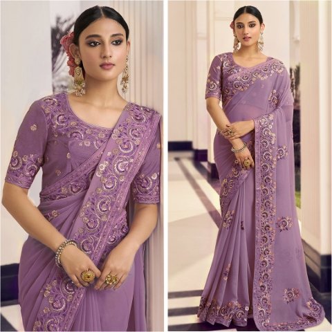 Embroidered Georgette Saree With Blouse