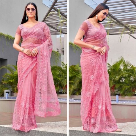 Embroidered Georgette Saree With Blouse