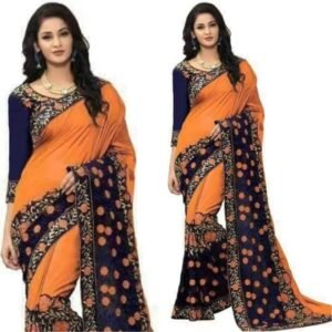ইন্ডিয়ান ডিজাইনার জর্জেট পার্টি শাড়ি উইথ এমব্রয়ডারি ওয়ার্ক