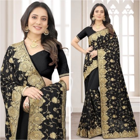 Embroidered Georgette Saree With Blouse
