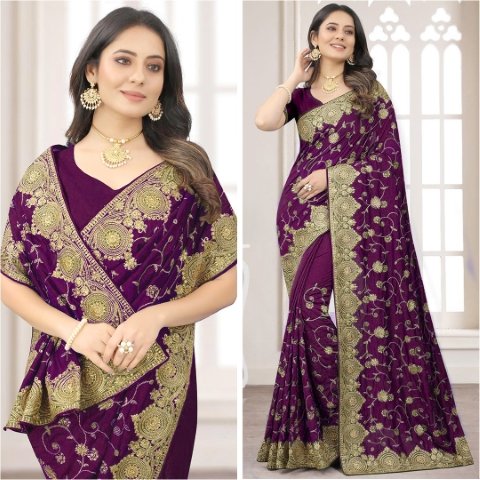 Embroidered Georgette Saree With Blouse
