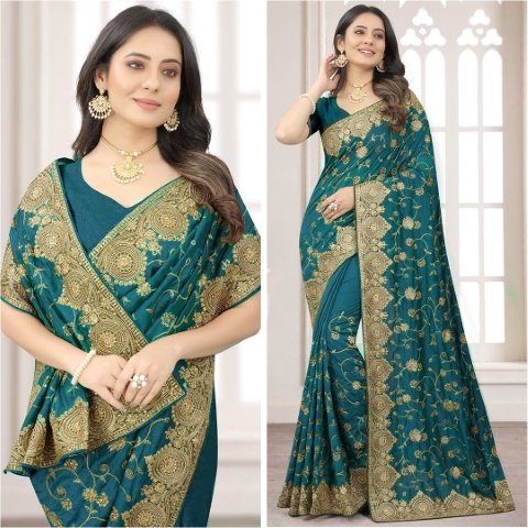 Embroidered Georgette Saree With Blouse