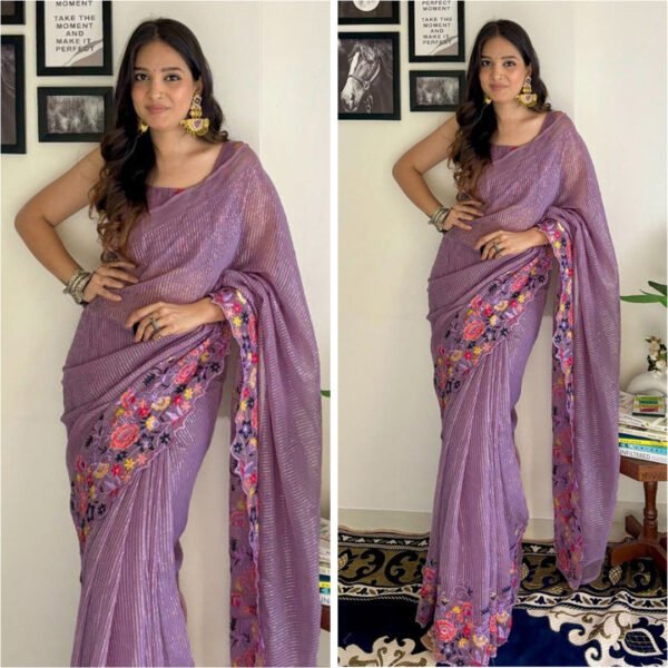 Embroidered Georgette Saree With Blouse