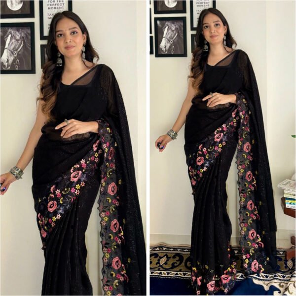 Embroidered Georgette Saree With Blouse